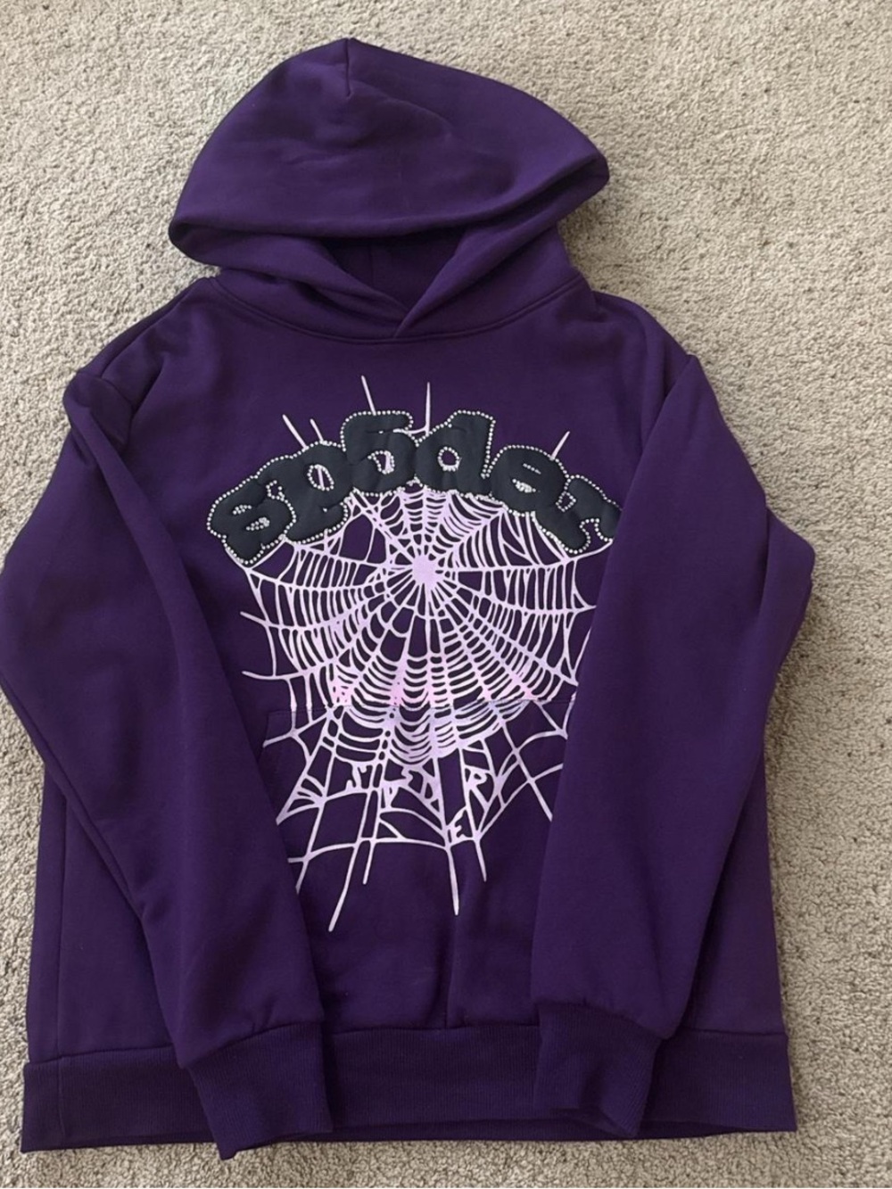 Purple Graphic Hoodie with Spiderweb Design